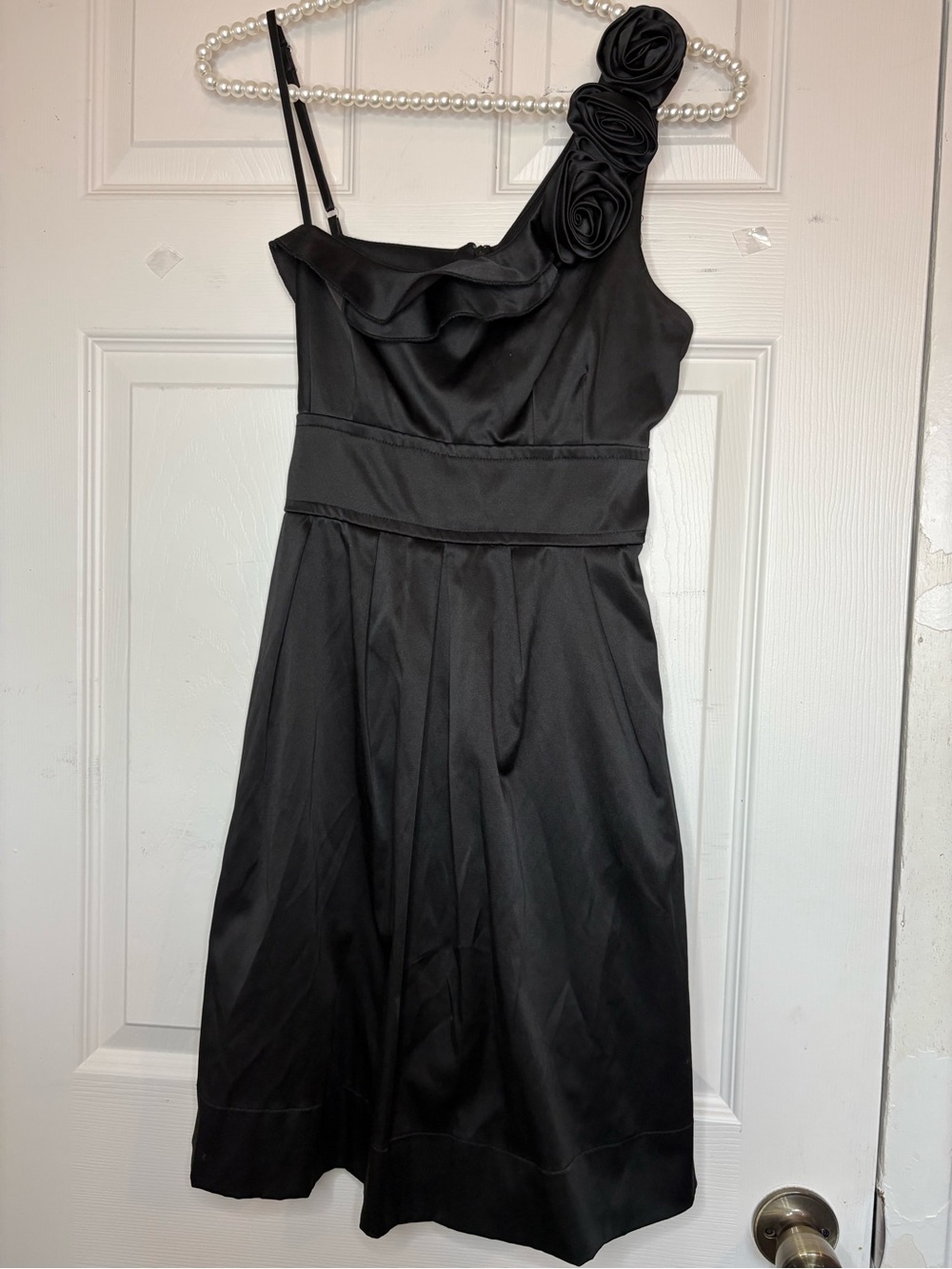 Speechless Black One-Shoulder Rosette Cocktail Dress